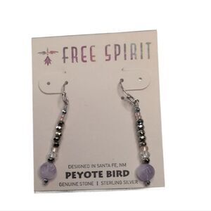 NWT Peyote Bird Earrings Sterling Silver Amethyst Faceted Polished Stone Dangle